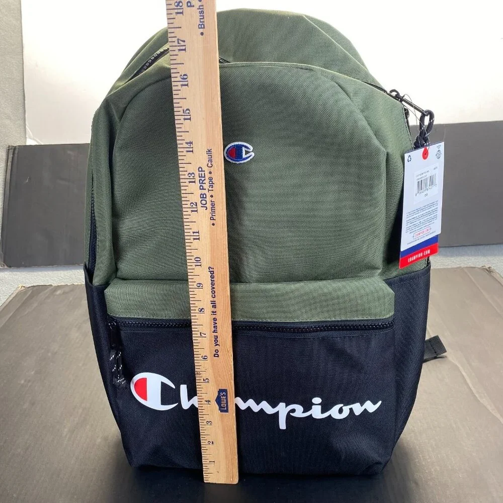 Champion 15” Backpack Black/Green cript Logo,Laptop Sleeve,Padded‎ Straps New